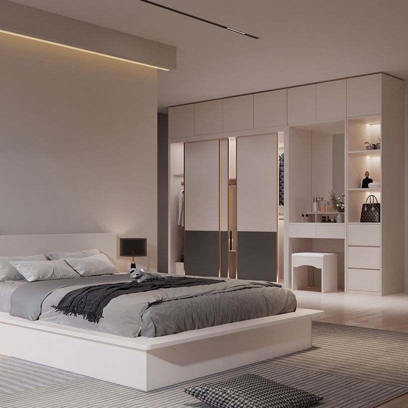 Engineered Wood Wardrobe Armoire Modern Style Wardrobe with Mirror