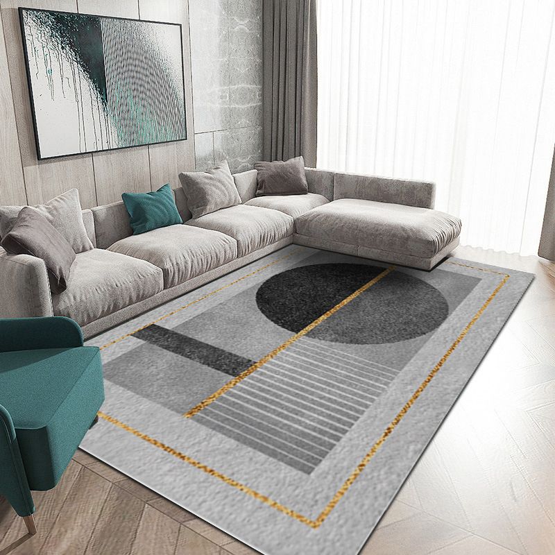 Orange Nordic Rug Polyester Color Block Rug Non-Slip Backing Rug for Living Room