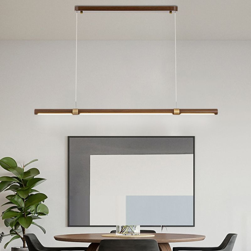 Linear Iron 1 - Light Kitchen Island Light in Walnut and Gold Finish LED Ceiling Pendant