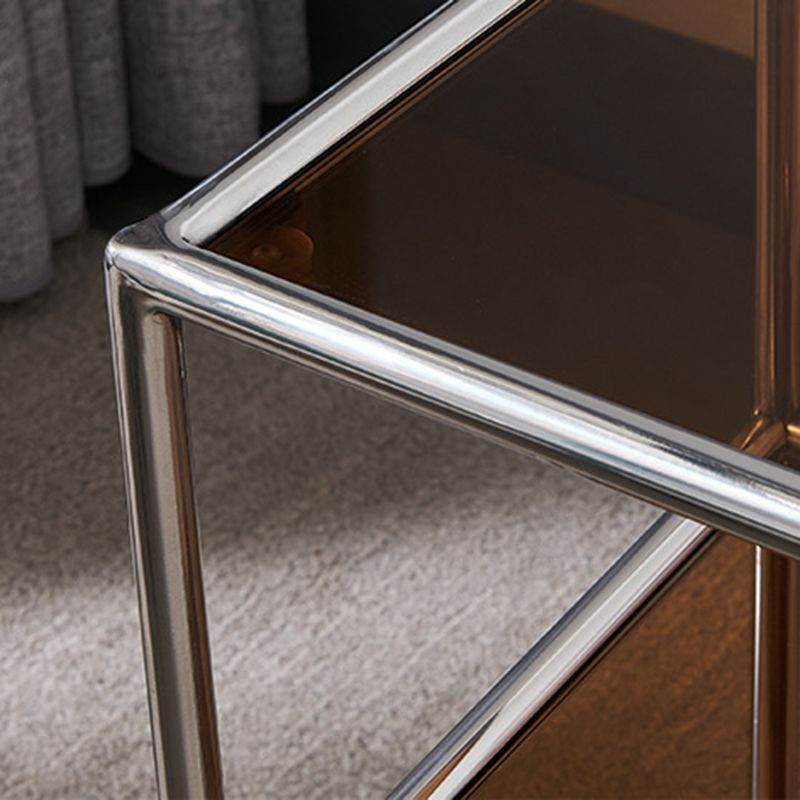 Rectangular Glass Shelf Included Side Table with Casters - 22"/23.6"/25.6" H