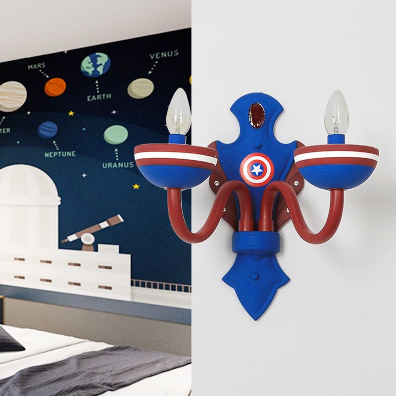 Blauw en rood snoepwandlicht met ster 2 lichten Amerikaanse stijl glazen wand sconce voor jongensslaapkamer