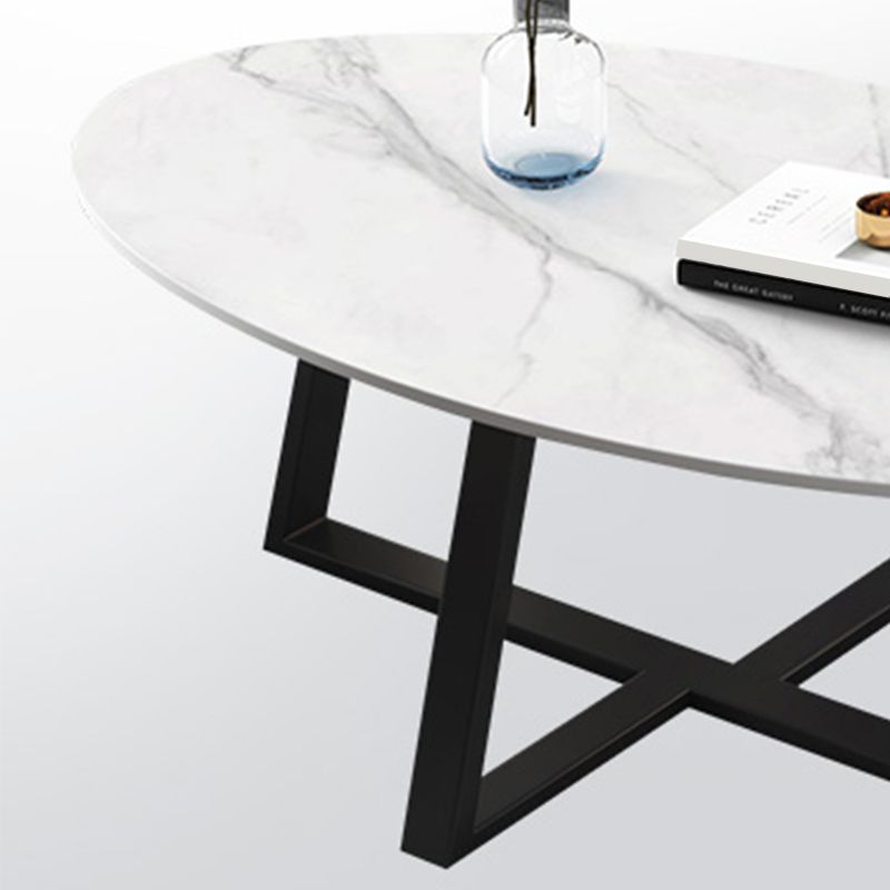 Slate Oval Coffee Table Cross Legs Single Table for Living Room