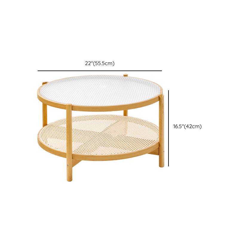 Tropical Coffee Table Glass 4 Legs Storage Round Coffee Cocktail Table