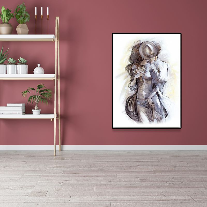 Grey Minimalism Wall Art Print the Hug of Lover from Back Painting for Girls Bedroom