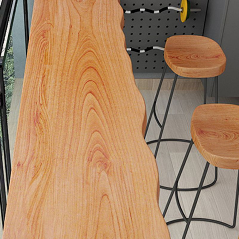 Modern Bar Dining Table Indoor Rectangle Wood Bar Table Metal Base in Brown