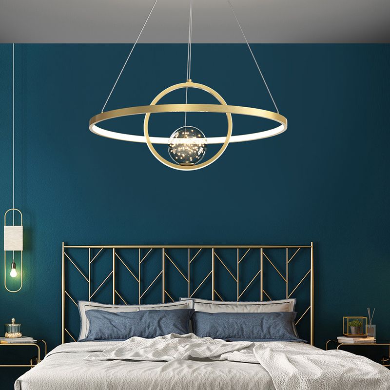 Moderne ring kroonluchter verlichtingsarmaturen multidichte restaurant hangende lamp met bol schaduw