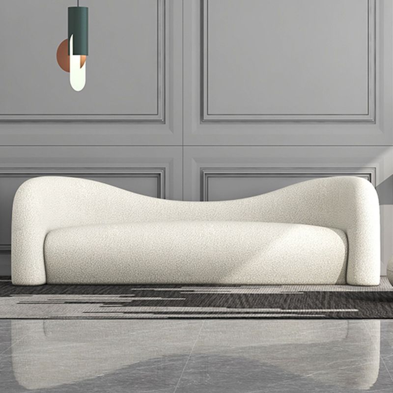 Modern Style Curved Sofa with Pillows Sloped Armed Sofa in White