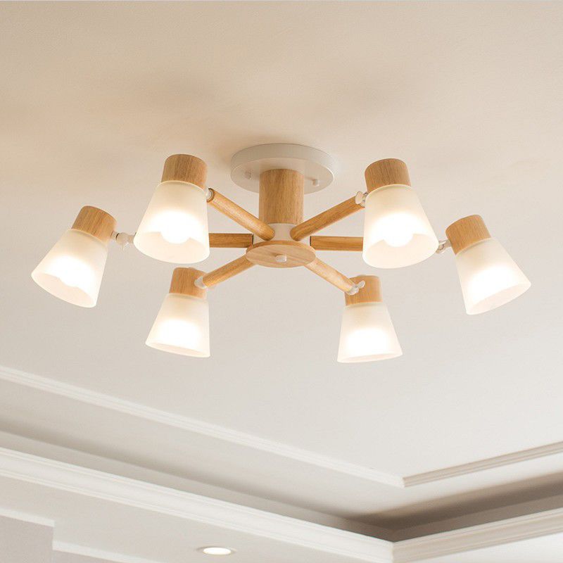 3/6/8-Light Modernism Beige Flush Mount Lighting Shaded Wooden Ceiling Light