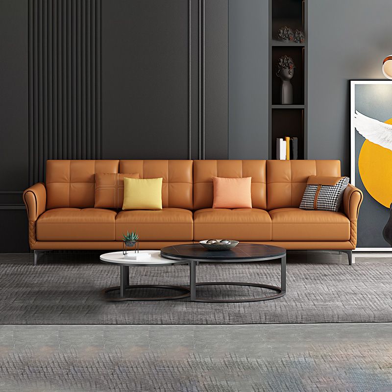 Contemporary Stain-Resistant Square Arm Stationary Cushion Back Sofa