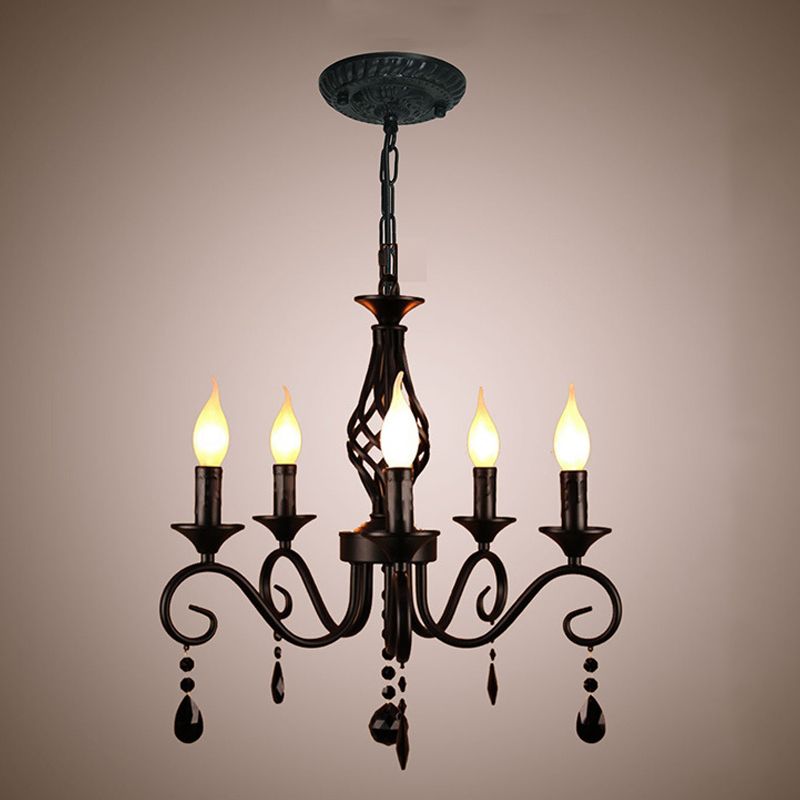 Traditional Candles Hanging Ceiling Light Multi Lights Metal Suspension Light in Black