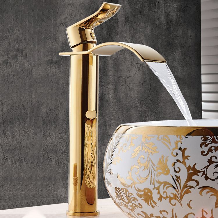 Single Hole Basin Faucet Waterfall Spout Sink Faucet Lever Handle Bathroom Faucet