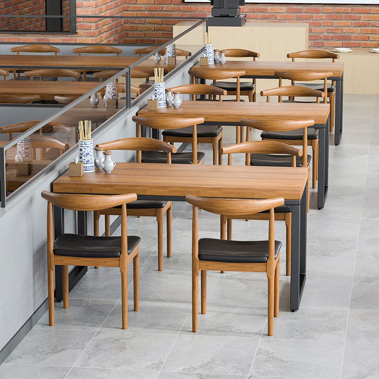 Industrial Style Dining Table Rectangle Solid Wood Table with Black Frame