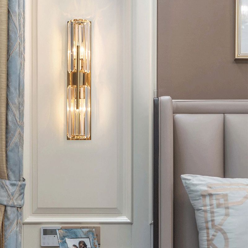 Dicultura de pared de 2 luces de oro en modernos estilo de lujo de hierro forjado Luz de pared cilíndrica con sombra de cristal