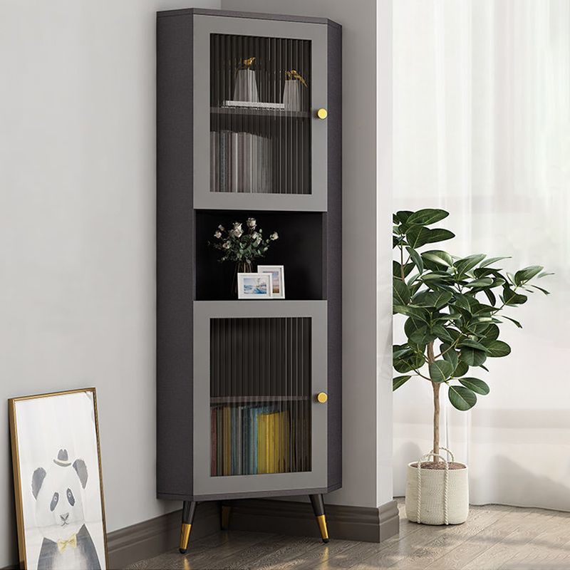Corner Wood Accent Cabinet with 2 Doors in White/Grey Cabinet