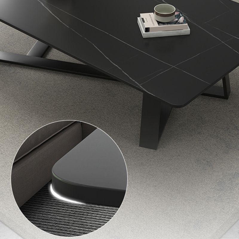 Modern Rectangle Coffee or End Table Stone and Steel Coffee Table with Cross Legs
