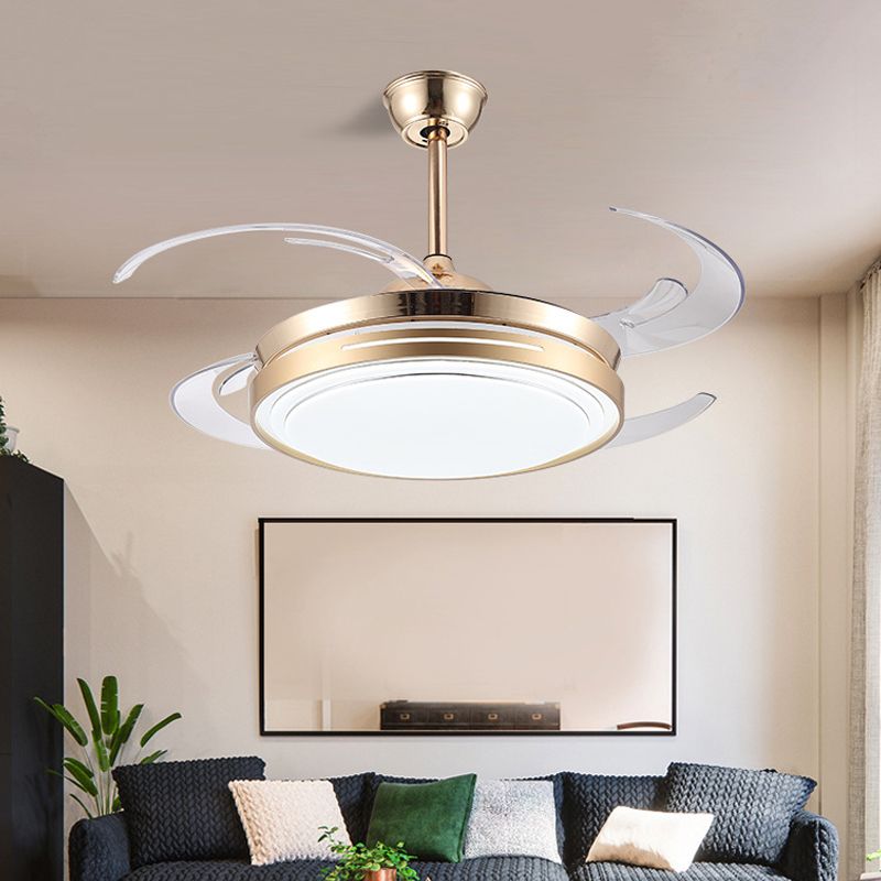 42 "Lampada a ventole a led ampia modernismo soggiorno semifulto semifulto con tonalità acrilica circolare in oro, 4 lame trasparenti