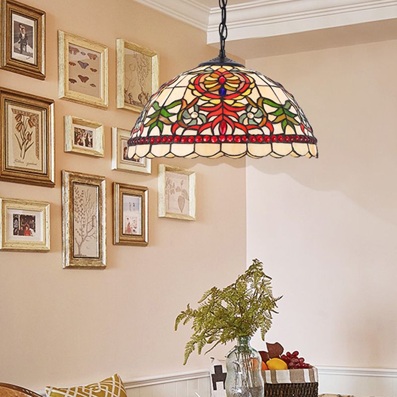 Iluminación de suspensión de sombra con cúpula negra/roja Tiffany 1 Costeo de techo de vidrio cortado con luz para cocina