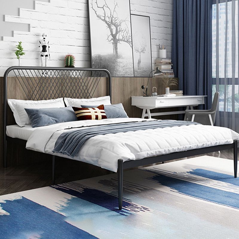 Contemporary Style Solid Color Bed Frame Metal Bed with Headboard