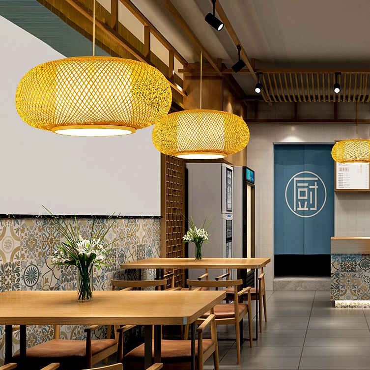 Stile asiatico in tema a mano Bamboo Lampada sospesa Lanterne a forma di lampadina a forma di lampadina per ristorante