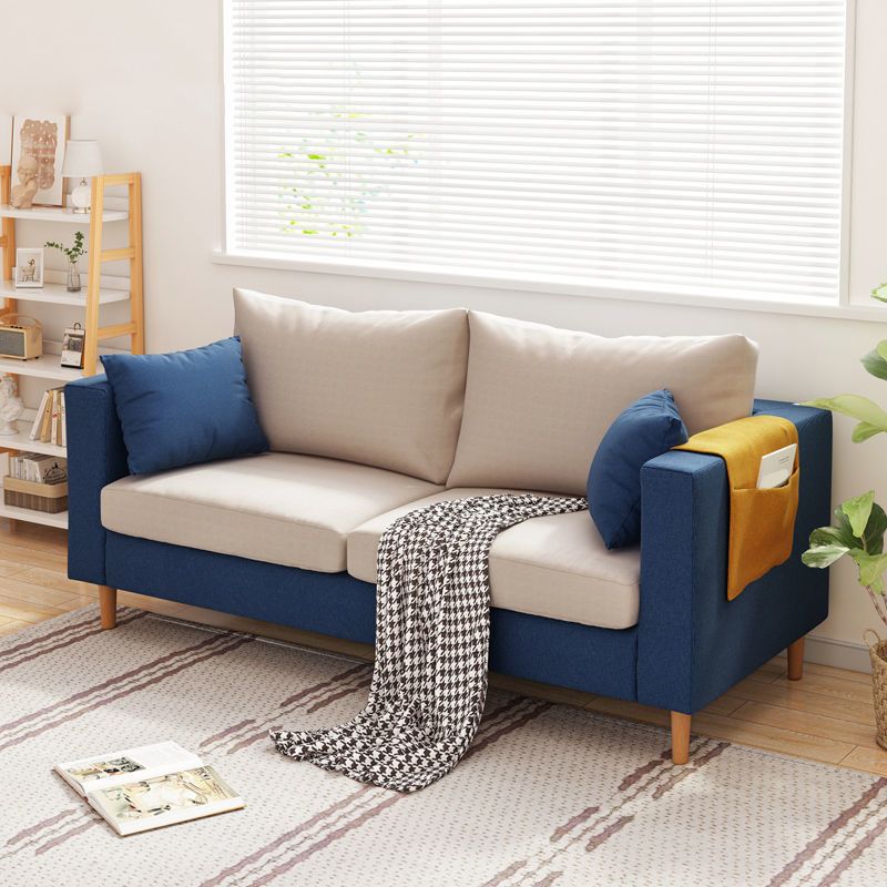Modern Cushions Standard Square Arm Living Room Linen Stationary Sofa