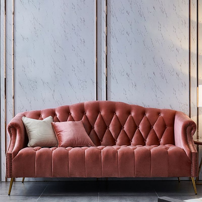 Velvet Sofa Contemporary Rolled Arm Sofa 37.40" High for Apartment