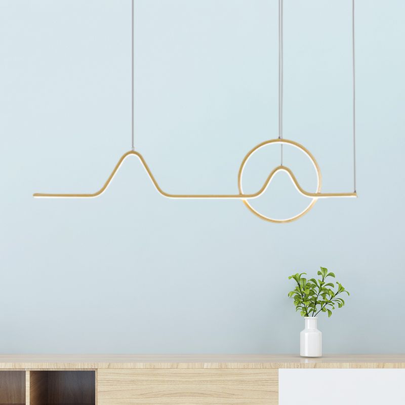 Aluminum Linear LED Island Lighting Modern Black/Gold Hanging Light Kit with Sun and Mountain Design, Warm/White Light
