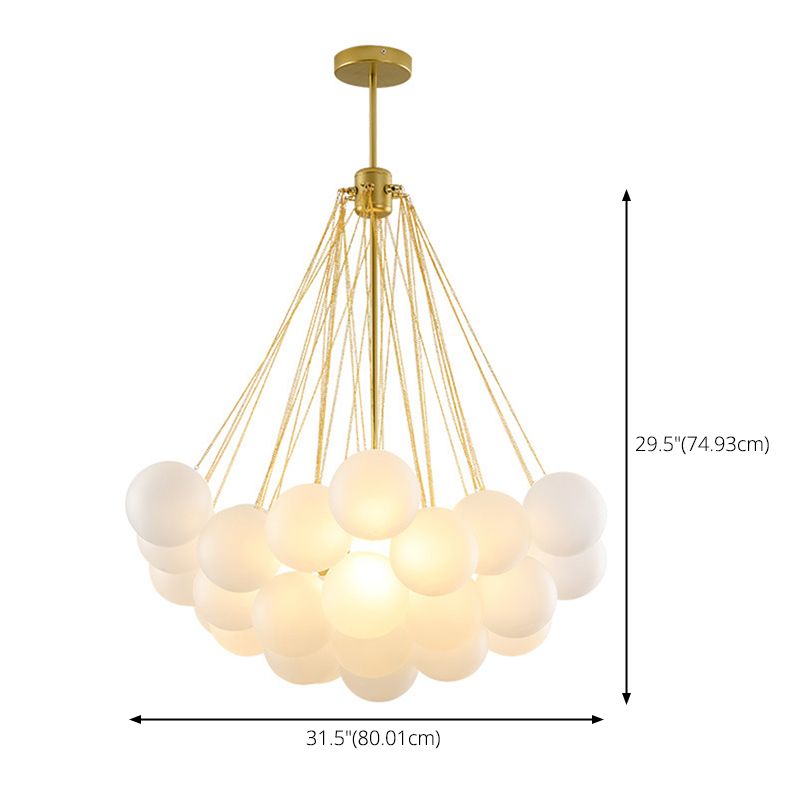 Lámpara de lámpara de lámpara de estilo moderno de 3 luces con 37 bolas de deco de vidrio blanco lámpara de metal de la lámpara de metal accesorio de iluminación para sala de estar