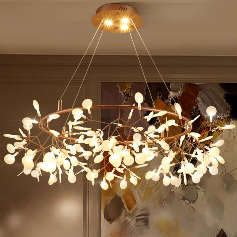 Metal Branch Shape Chandelier Postmodern Fireflies Hanging Lamp for Restaurant
