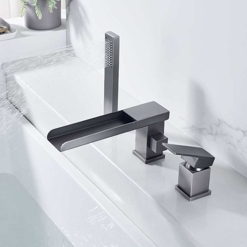 Deck Mounted Copper Roman Tub Faucet Low Arc Waterfall Roman Tub Faucet Set