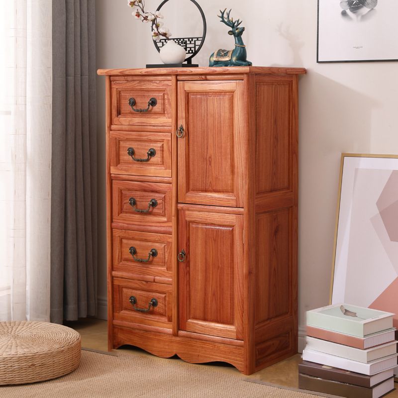 Mid-Century Modern Rectangle Brown Standard with Drawer Drop Handles Chest
