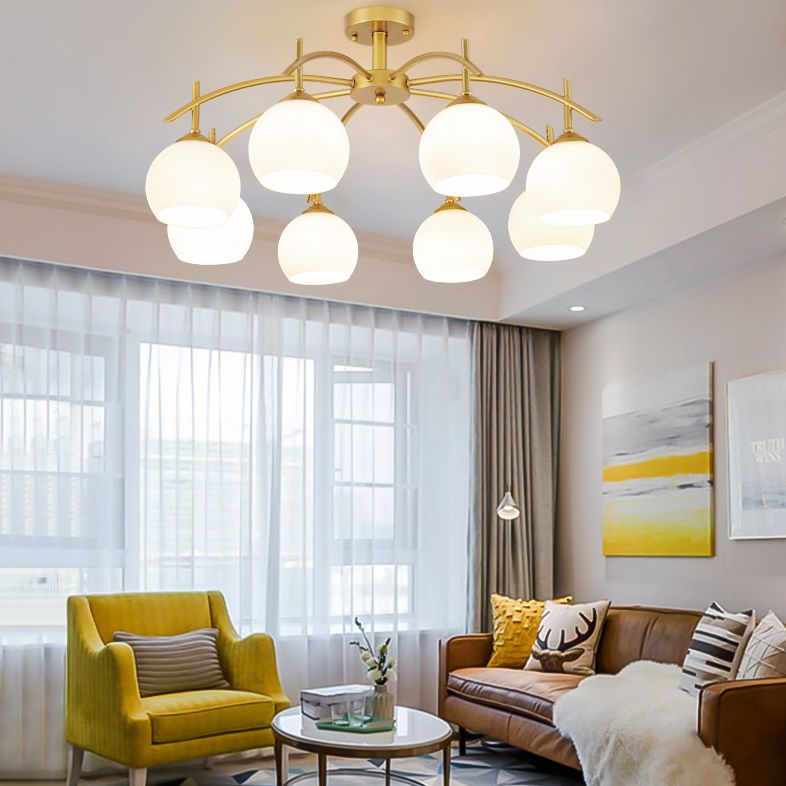Light de plafond en métal avec du lait blanc givré en verre ombre ouverte globe semi-flinaire Mount Light pour le salon