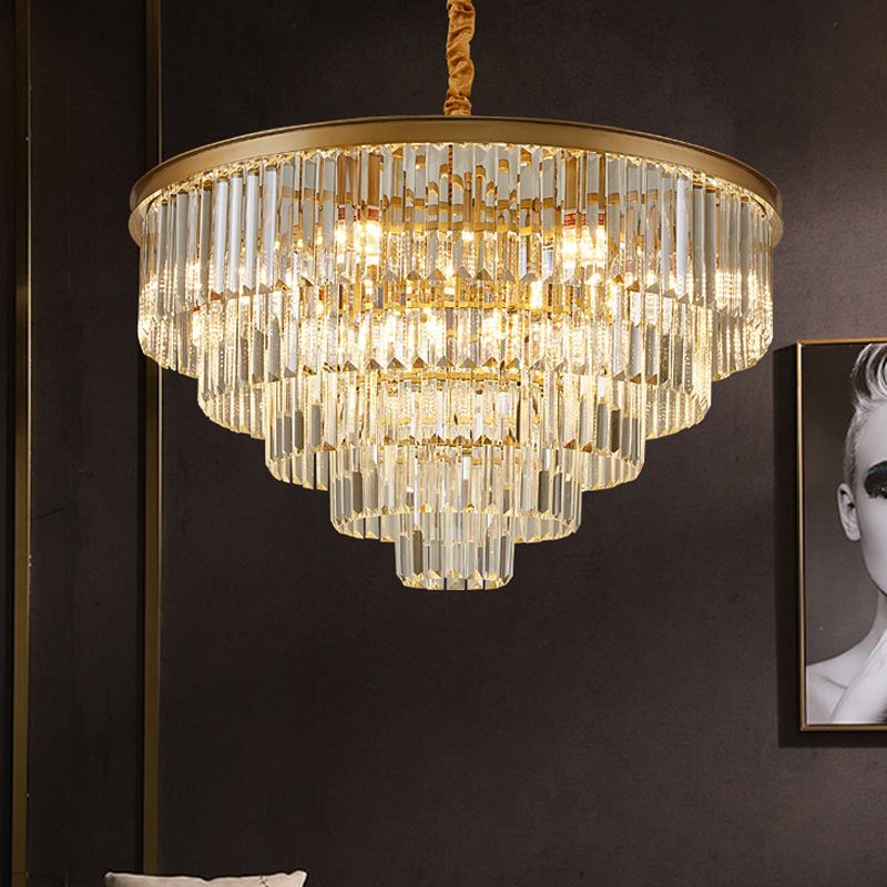 Zwart/goud verstelbare taps toelopende kroonluchter lamp Minimalistisch 6/9/15-licht kristal hangerverlichting, 19,5 "/23.5" /31,5 "W