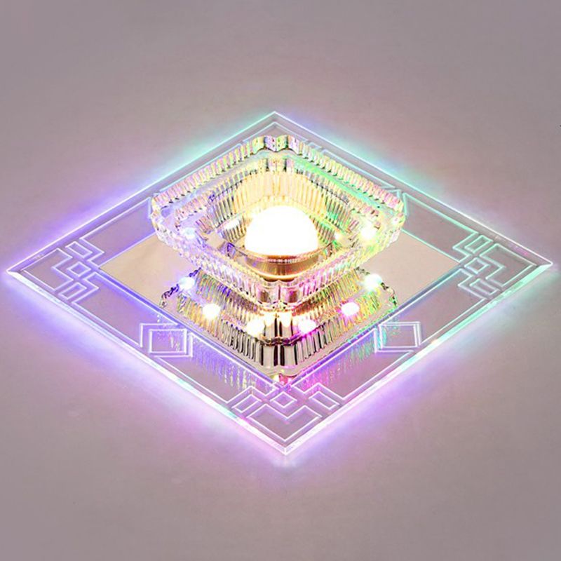 Crystal Squared LED Flush Mount Modern Clear Flushmount Ceiling Light for Entryway