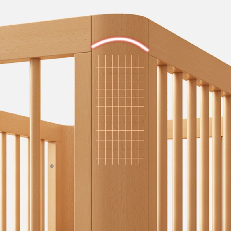 Scandinavian Wood Baby Crib Beech Light Wood Nursery Crib with Casters