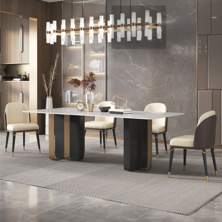 Glam Style Sintered Stone Dining Set Rectangle 1/4/5/6 Pieces Dining Set