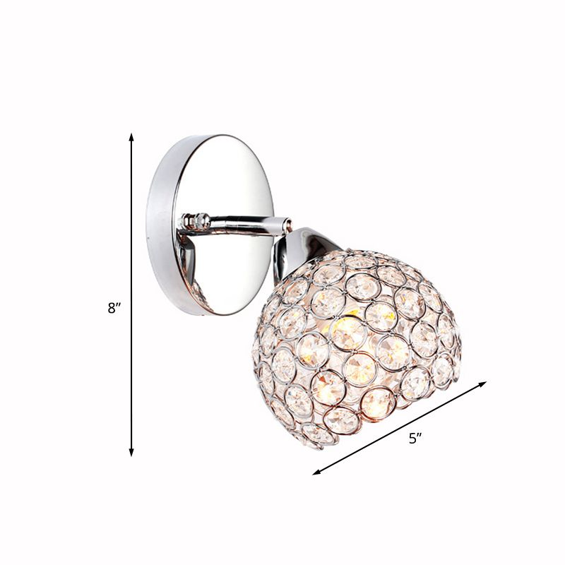 1 Light Inserted Crystal Wall Light Fixture Chrome Dome Living Room Wall Sconce Lighting