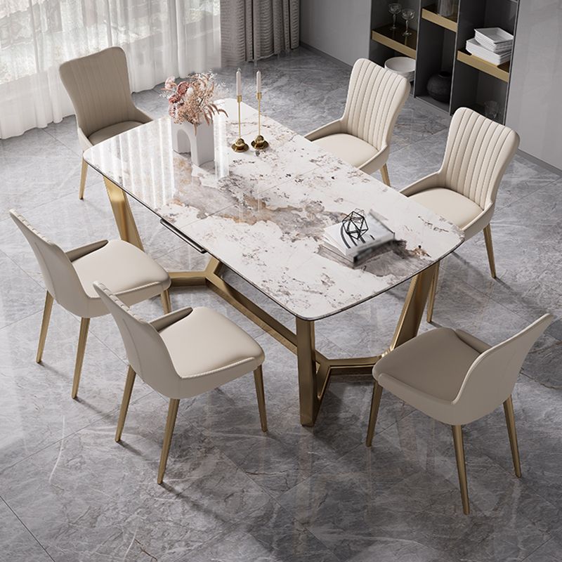 Glam 1/4/5/7 Pieces Rectangle Dining Table Set with Sintered Stone Scalable Dinette Set