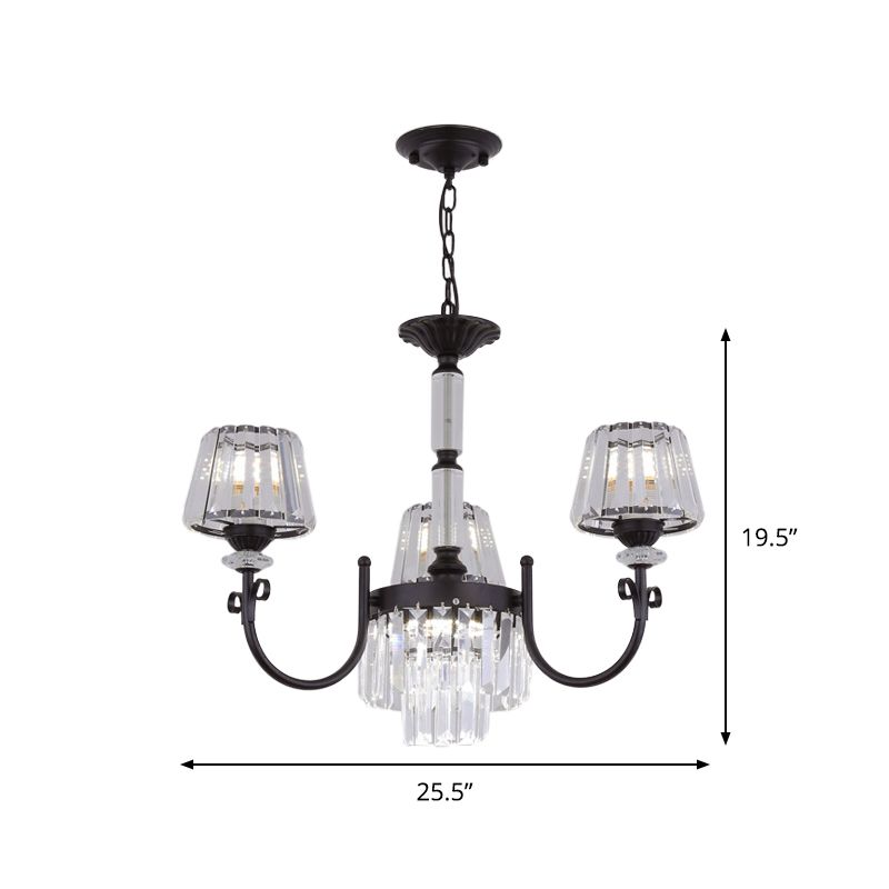 Tapered Crystal Suspension Light Modern 3/6 Heads Dining Room Chandelier Lamp in Black