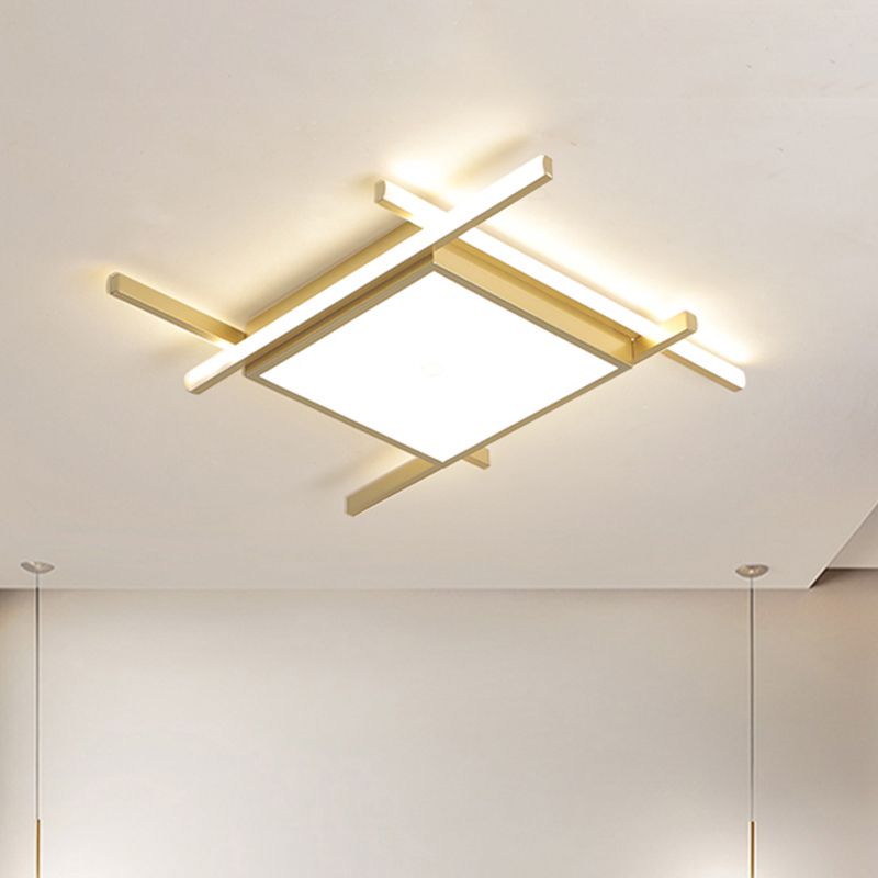 Square Flush Light Fixture Nordic Acrylic 18"/23" Wide LED Bedroom Close to Ceiling Lamp in Gold, Warm/White Light