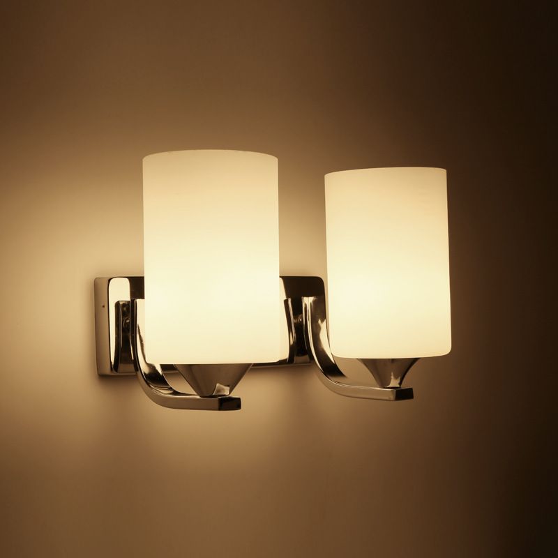 Milk White Cylindrical Glass Wall Lamp Contemporary Simplicity Style Sconce Lighting Fixture in Polished Silver