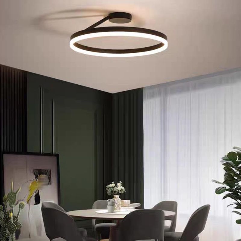 Metal Round Shape Flush Mount Light Modern-Style 1 Light Flush Ceiling Light in Black