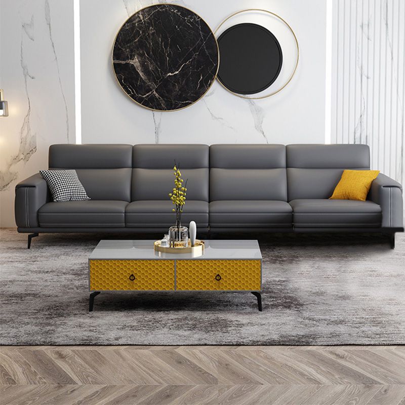 Modern Tufted Tight Back Genuine Leather Sectionals, 36" Sectional Sofa in Kingston Gray