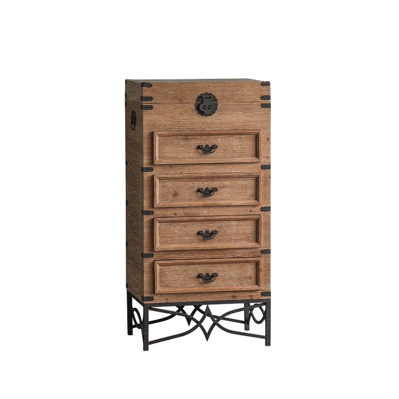Mid-century Modern Wooden Rectangle Iron Legs Accent Cabinet with Drawer