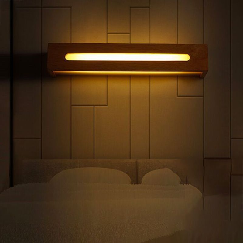 Square Shape Wood Wall Light Modern Style 1 Light Wall Mount Light in Brown