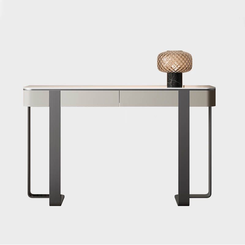 Modern Rectangular Console Table Stone Console Sofa Table in Grey/Gold