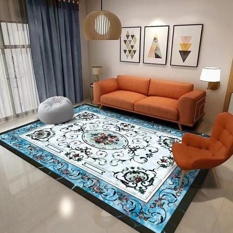 Traditional Flower Pattern Carpet Polyester Indoor Carpet Stain Resistant Area Rug for Living Room