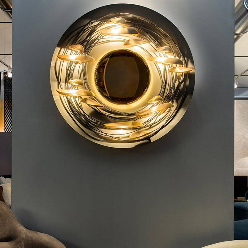 Metal Round Sconce Lights Modern Style 1 Light Wall Lighting Fixtures in Gold