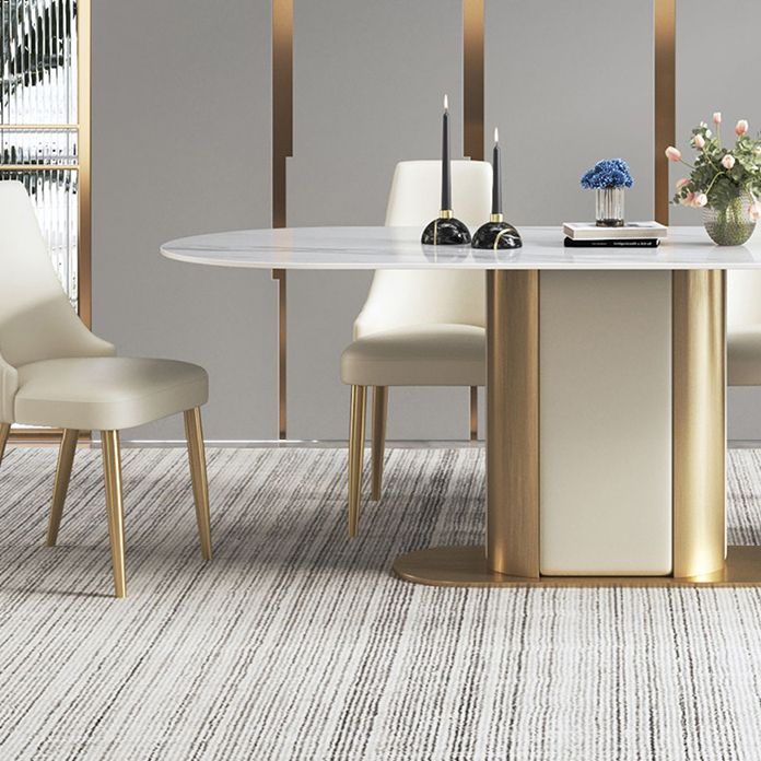 Glam Kitchen White Dining Table Sintered Stone Standard Dining Table with Pedestal Base