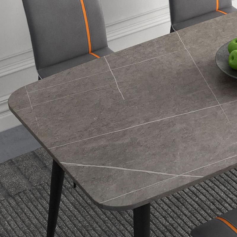 Industrial Rectangle Dining Site Table Stone Top Metal Dining Table in Grey