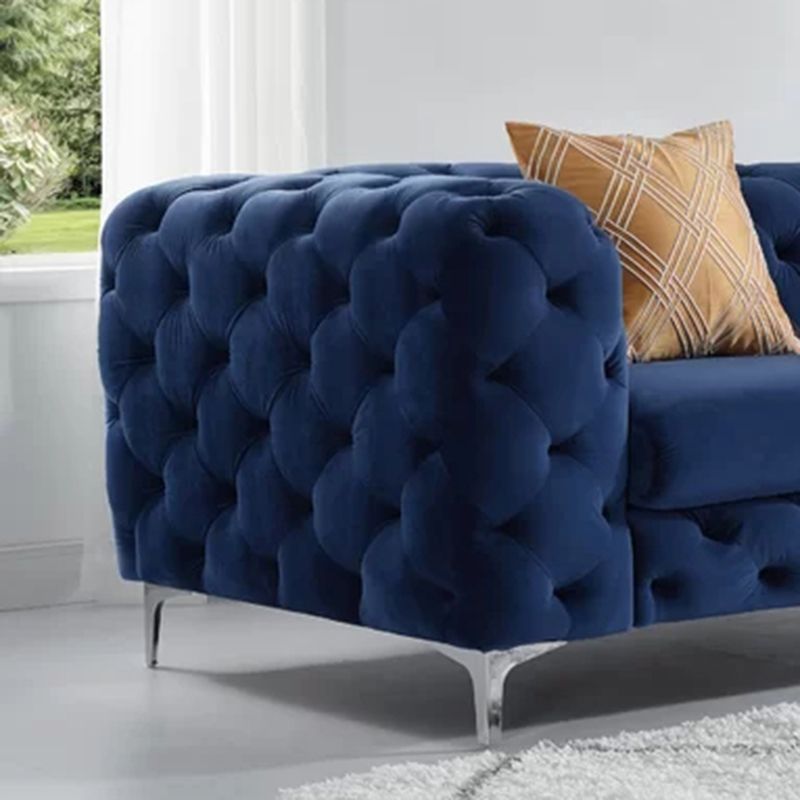 34.64" Wide Tuxedo Arm Sofa Velvet Sofa withTufted Split-Back for Living Room